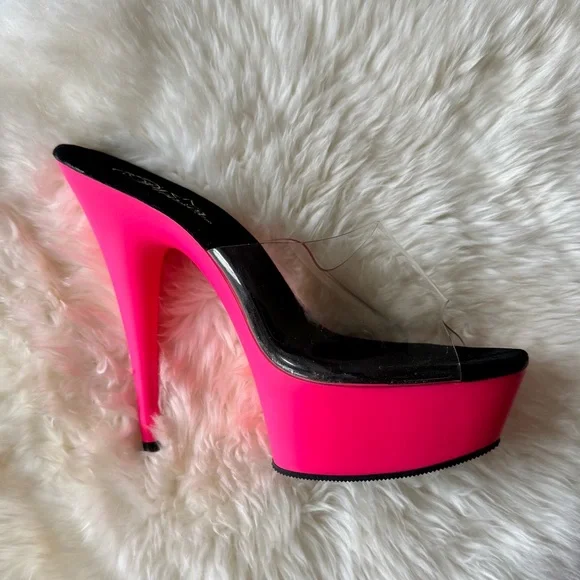 Adore-701UV Pink Platform Mules - Picture 1 of 9